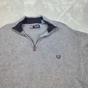 Chaps Quarter Zip Sweater Mens XXL Gray 100% Cotton Mock Neck Pullover Knit